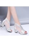 Gümüş Yaz Kadın Moda Rahat Ayak Bileği Sandalet Yüksek Topuklu Elbise Ayakkabı Kadın Burnu Açık Sandalet