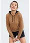 Tommy Life Toprak Uzun Kol Rahat Form Kapüşonlu Kadın Sweatshirt - 97115 Toprak