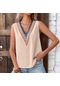 Kadın Yaz Dantel Bluzlar V Yaka Kazak Gömlek Kolsuz Tank Top Kayısı