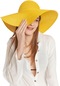 Kadın Sarı Geniş Hasır Plaj Şapkası-20443 - Std