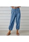 Vintage Boho Pamuk Keten Pantolon Kadınlar İçin Yaz Cepler Ince Plaj Pantolon Kadın Rahat Yüksek Bel Gevşek Harem Pantolon Mavi