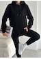 Bella Dossi Kadın Baskısız Sade Ve Sportif Kalın Kapşonlu Kanguru Cepli Rahat Sweat Hoodie Siyah
