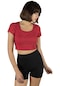 Kadın Kırmızı Havuz Yaka Fitted/vücuda Oturan Kısa Kol Crop Tişört 23k-trp-crp04-kırmızı