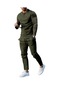 Ikkb İlkbahar ve Sonbahar Yuvarlak Yakalı Uzun Kollu Tişört - Pantolon Gündelik Erkek Spor Giyim Takımı - Yeşil