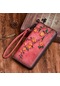 Kırmızı Johnature Hakiki Deri Uzun Kadın Cüzdan Vintage Kabartma El Cüzdanı Çok Fonksiyonlu Telefon Çanta Cüzdan Kart Tutucu
