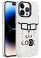 iPhone Uyumlu 14 Pro Kılıf Mermer Desenli Lopard Marbello Kapak - Beyaz