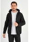 Alexandergardı Fermuarlı İçi Polarlı Su İtici Softshell Kumaş Kapüşonlu Mont E24-mnt-01 Siyah