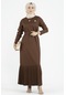 Pilise Detaylı Kemerli Elbise- Kahverengi-2428