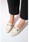Luvishoes Pecos Bej Cilt Tokalı Kadın Loafer Ayakkabı
