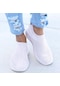 Beyaz Kadın Spor Ayakkabı Örgü Çorap Koşu Ayakkabıları Nefes Alabilen Bağcıksız Ayakkabı Açık Havada