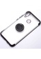 Kilifolsun Huawei Uyumlu P20 Lite Kılıf Yüzüklü Kenarları Renkli Arkası Şeffaf Gess Silikon Siyah