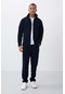Tommy Life Lacivert Dik Yaka Basic Fermuar Cepli Standart Kalıp Erkek Polar Eşofman Takımı - 85193 Lacivert