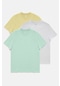 Avva Erkek Beyaz-Sarı-Mint 3'Lü Bisiklet Yaka Slim Fit T-Shirt E001010