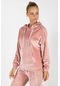 Maraton Sportswear Regular Kadın Kapşonlu Uzun Kol Basic Pudra Sweatshirt 18502-pudra