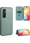 Xiaomi Mi Note 10 Lite Karbon Fiber Doku Yatay Flip Tpu Pc Pu Deri Kılıf Kart Yuvası İle Yeşil