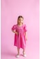 Oliventhekid Robadan Fırfır Büzgülü Kolları Lastikli Poplin Kız Çocuk Elbise Pembe Pembe