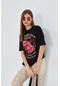 Strawberry Fields Forever Baskılı %100 Pamuk Kadın Oversize Siyah Tişört Siyah