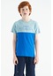 Tommy Life Saks Yazı Baskılı Renk Bloklu Standart Kalıp O Yaka Erkek Çocuk T-shirt - 11134 Saks