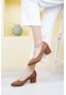 Kahve Süet Kadın Şık Günlük Rahat Kısa Topuklu Ayakkabı Topuk Boyu 5cm - 40