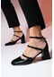 Luvishoes Beın Siyah Cilt Kadın Kalın Topuklu Ayakkabı