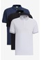 AC&Co / Altınyıldız Classics Erkek Sıyah-Beyaz-Lacıvert Çekmeyen Pamuklu Kumaş Slim Fit Dar Kesim 3 'Lü Kıvrılmaz Polo Yaka Tişört