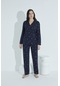 Elitol 955 Gömlek Yaka Düğmeli Desenli Kadın Pijama Takımı Lacivert