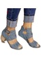 Ikkb İlkbahar Yaz Kadın Büyük Beden Kalın Topuklu Sandalet Mavi