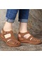 Kahverengi Kadın Sandalet Yaz Vintage Kama Sandalet Rahat Kesme Boşluk Kadın Ayakkabı Kadın Bayanlar Platformu Retro Sandalias Artı Boyutu