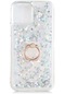 iPhone Uyumlu 13 Pro Kılıf Lopard Sıvılı Akışkanlı Renkli Desenli Simli Yüzüklü Silikon Kapak Milce - Gümüş