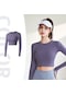 Mor Uzun Kollu T-shirt Dikişsiz Kadın Katı Spor T-shirt Yüksek Elastik Spor Salonu Yoga Üst Nefes Spor Üst Hızlı Kuru Spor
