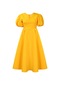 İkkb Yüksek Bel V Yaka Kısa Kollu Elbise Sarı