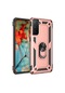 Noktaks - Samsung Galaxy Uyumlu S21 - Kılıf Yüzüklü Çift Katman Zırh Tank Vega Kapak - Rose Gold