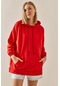 Xhan Kırmızı Kanguru Cepli Oversize Kapüşonlü Sweatshirt 3yxk8-4