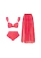 Kadın Bağcıklı Plaj Bikini 3 Parçalı Takım Kırmızı
