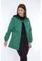 Escetic Kadın Yeşil File Astarlı Cepli Kapüşonlu Spor Rüzgarlık Yagmurluk İnce Ceket 6723-3725-yeşil