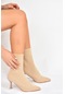 Fox Shoes  Bej Triko İnce Topuklu  Kadın Bot L799593257