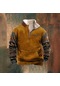 Erkek Western Polar Ceket Kovboy Boğa Başı Baskılı Kazak 1/4 Fermuarlı Dik Yaka Uzun Kollu Country Sweatshirt Kazak Montlar Toprak Sarısı