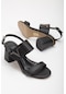 Kalın Bantlı Topkalı Cilt Siyah Kadın Topuklu Sandalet-2901-sıyah