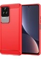 Xiaomi Redmi K40s Fırçalanmış Doku Karbon Fiber Tpu Kılıf Kırmızı