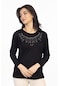 Yeni Model Taş İşlemeli Yuvarlak Yaka Likralı Anne Penye Bluz 6420-siyah