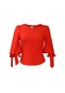 Avrupa Ve Amerikalı Kadın Giyim Bahar Yeni Moda Mizaç İnce Düz Renk Askıları Puf Kollu Tişört Kırmızı