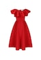 Ikkb Yuvarlak Yaka Yüksek Bel Fırfırlı Elbise Kırmızı