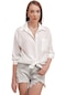 Kadın Beyaz Oversize Keten Gömlek-27482-beyaz