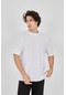 Unisex Jakar Kumaş Rahat Kol T-shirt - Beyaz S