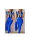 Bayanlar Yeni Günlük Moda İnce Baskılı Lotus Kollu Düz Renk Takım Elbise Mavi