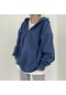 Kadın Fermuarlı Tişörtü Sonbahar Düz Renk Hoodie Mont Kadın Rahat Uzun Kollu Kapüşonlular Mavi