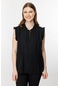 Ekol Dik Yaka Büyük Beden Fırfırlı Kolsuz Siyah Kadın Bluz 24ekl01508