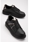 Cilt Parlak Şeritli Balon Taban Bağcıklı Siyah Kadın Spor Ayakkabı-2993-siyah