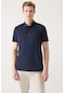 Avva Erkek Lacivertvert Örme Standart Fit Normal Kesim 3 Çıt Çıtlı Polo Yaka T-Shirt E001033