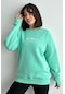 Kadın Mint Yeşili The Patience Baskılı Oversize Bisiklet Yaka Sweatshirt Mint Yeşili